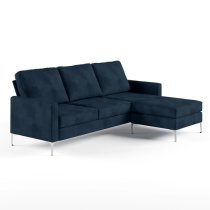 Cherokee Velvet Corner Sofa With Chrome Legs In Blue