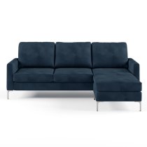 Cherokee Velvet Corner Sofa With Chrome Legs In Blue