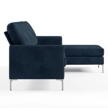 Cherokee Velvet Corner Sofa With Chrome Legs In Blue