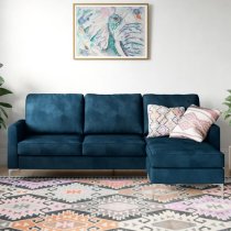 Chapmen Velvet Corner Sofa With Chrome Legs In Blue