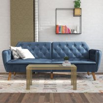 Taluka Velvet Sofa Bed With Wooden Legs In Blue