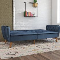 Taluka Velvet Sofa Bed With Wooden Legs In Blue