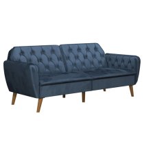 Taluka Velvet Sofa Bed With Wooden Legs In Blue