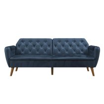 Taluka Velvet Sofa Bed With Wooden Legs In Blue