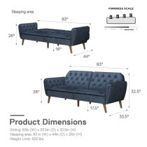 Taluka Memory Foam Velvet Sofa Bed With Wooden Legs In Blue