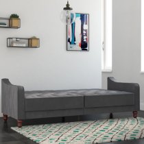 Vincenzo Velvet Sofa Bed With Wooden Legs In Grey