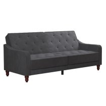 Vincenzo Velvet Sofa Bed With Wooden Legs In Grey