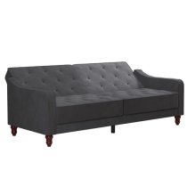 Vincenzo Velvet Sofa Bed With Wooden Legs In Grey