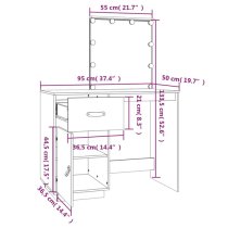 Panas Pinewood Dressing Table In Grey With LED Lights