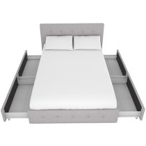 Rosen Linen Fabric Double Bed With Drawers In Grey