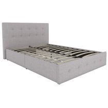 Rosen Linen Fabric Double Bed With Drawers In Grey