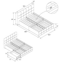 Rosen Linen Fabric Double Bed With Drawers In Grey