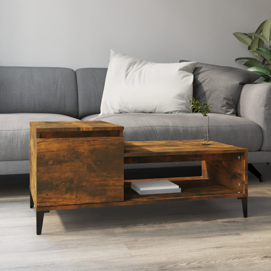 Hawitt Wooden Coffee Table With 1 Door In Smoked Oak