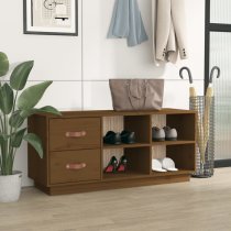 Ferrol Pinewood Shoe Storage Bench With 2 Drawers In Honey Brown