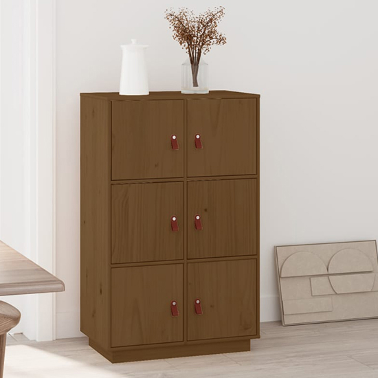 Everix Pinewood Storage Cabinet With 6 Doors In Honey Brown