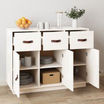 Beyza Pinewood Sideboard With 3 Doors 3 Drawers In White