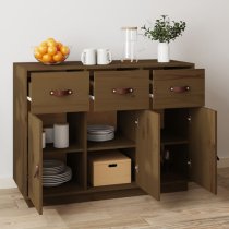 Beyza Pinewood Sideboard With 3 Doors 3 Drawers In Honey Brown