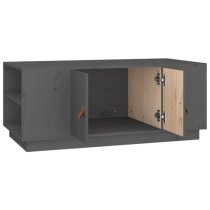 Drika Pinewood Coffee Table With 2 Doors And Shelves In Grey