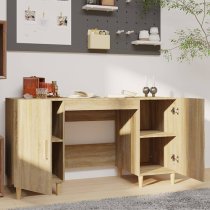 Cress Wooden Computer Desk With 2 Door In Sonoma Oak