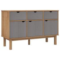 Bridie Pinewood Sideboard With 3 Doors 3 Drawers In Brown Grey