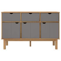 Bridie Pinewood Sideboard With 3 Doors 3 Drawers In Brown Grey