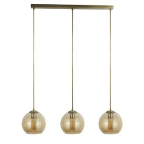 Balls 3 Lights Amber Glass Bar Pendant Light In Antique Brass