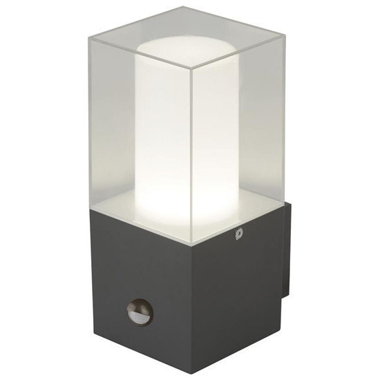 Granada PIR Clear Shade Outdoor Wall Light In Dark Grey