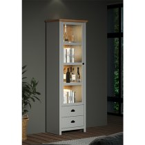 Lajos Wooden Narrow Display Cabinet In Light Grey With LED