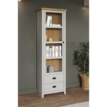 Lajos Wooden Narrow Display Cabinet In Light Grey With LED