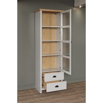 Lajos Wooden Narrow Display Cabinet In Light Grey With LED