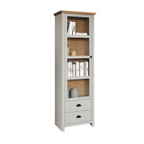 Lajos Wooden Narrow Display Cabinet In Light Grey With LED