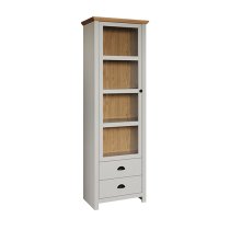 Lajos Wooden Narrow Display Cabinet In Light Grey With LED