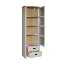 Lajos Wooden Narrow Display Cabinet In Light Grey With LED