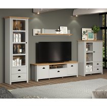 Lajos Wooden Living Room Furniture Set In Light Grey With LED