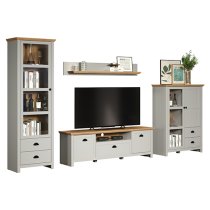 Lajos Wooden Living Room Furniture Set In Light Grey With LED