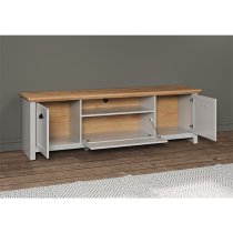 Lajos Wooden Living Room Furniture Set In Light Grey With LED