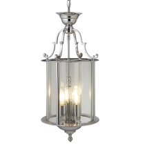 Bevelled 3 Lights Glass Lantern Ceiling Pendant Light In Chrome