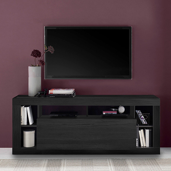 Raya Wooden TV Stand With 1 Flap Door In Black Ash