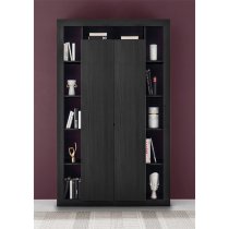 Raya Wooden Bookcase With 2 Doors In Black Ash