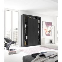 Raya Wooden Bookcase With 2 Doors In Black Ash