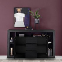 Raya Wooden Sideboard With 2 Doors 3 Drawers In Black Ash