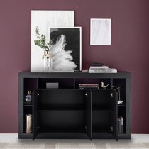 Raya Wooden Sideboard With 3 Doors In Black Ash