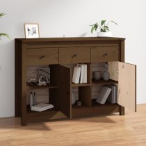 Secia Pinewood Sideboard With 2 Doors 3 Drawers In Honey Brown