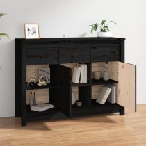 Secia Pinewood Sideboard With 2 Doors 3 Drawers In Black