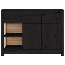 Secia Pinewood Sideboard With 2 Doors 3 Drawers In Black