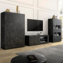 Taylor TV Stand In Black Marble Effect With 1 Door And LED