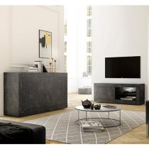 Taylor TV Stand In Black Marble Effect With 1 Door And LED