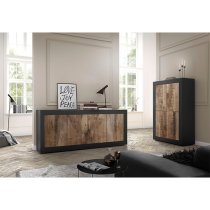 Taylor Wooden Highboard With 4 Doors In Matt Black And Pero