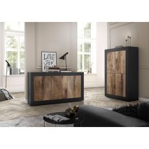 Taylor Wooden Highboard With 4 Doors In Matt Black And Pero