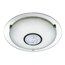 Portland LED White Glass Bathroom Flush Light In Chrome